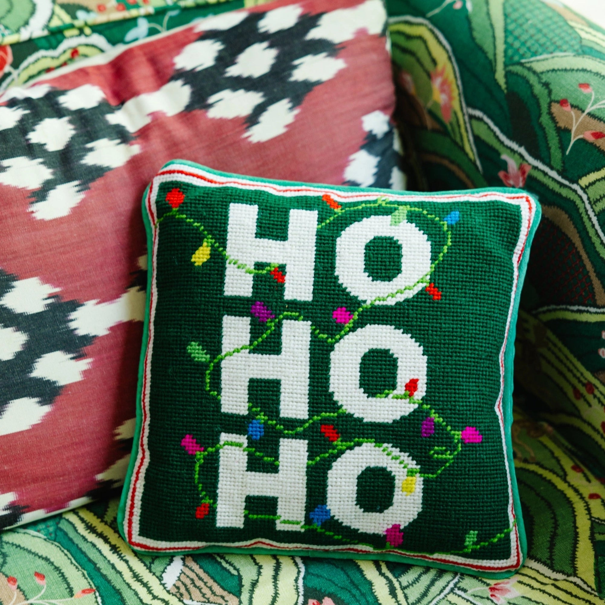 Ho Ho Ho Needlepoint Pillow