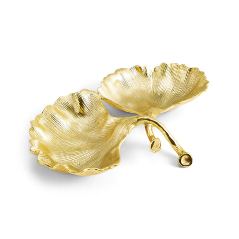 Ginkgo Double Compartment Dish Gold